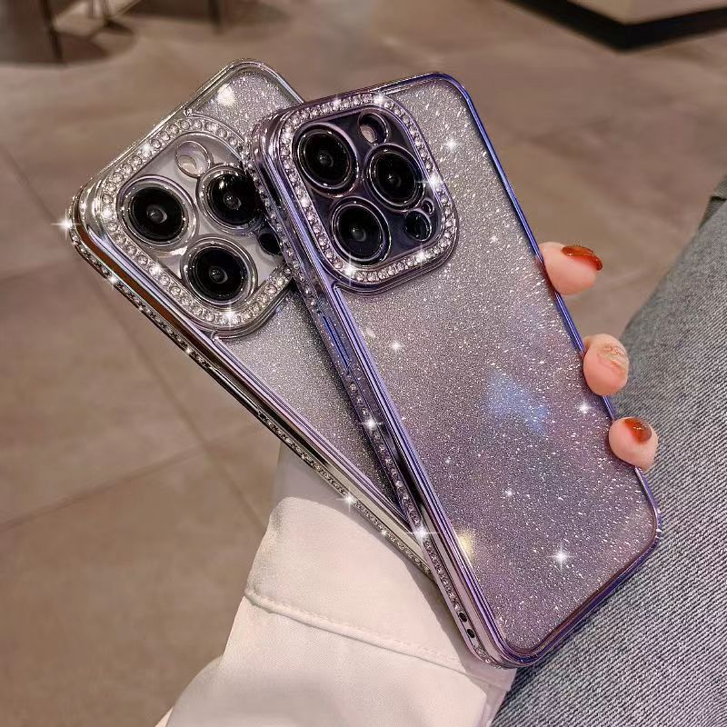 New arrival diamond-encrusted electroplated glitter rhinestone 17 suitable for iphone15pro mobile phone case apple 13 all-inclusive protective cover