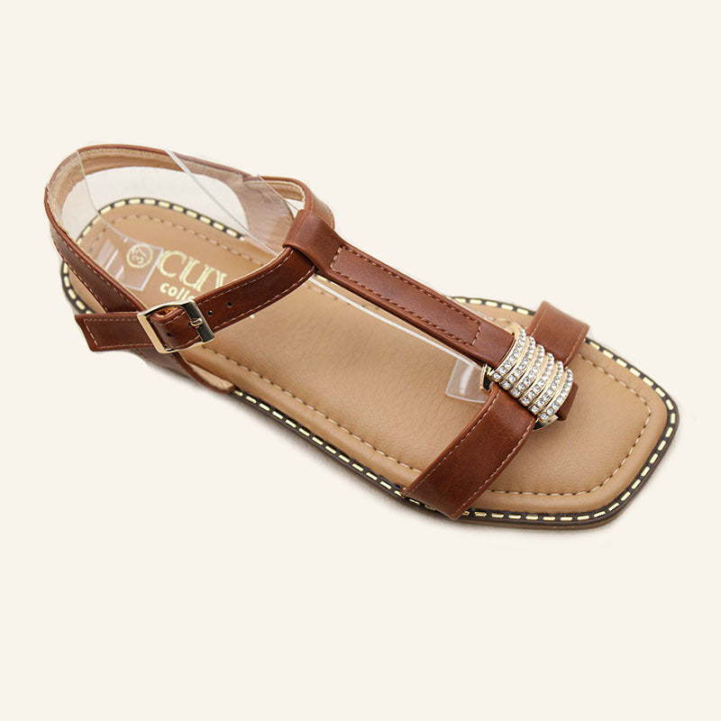 Wholesale spot fashion rhinestone buckle with sandals flat comfortable shoes non-slip wear-resistant sandals