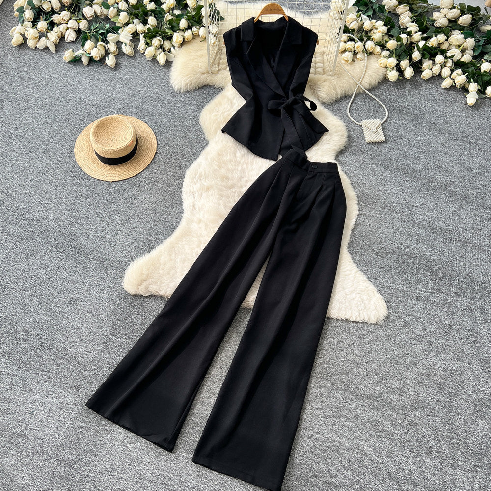 Lightly mature elegance style classy sense of binding two-piece set women's summernew arrivalwork clothing suit collar loose pantseasiest for matchsuit