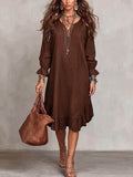 Women's vacation-ready slip dress: relaxed fit, v-neck, slit hem, ruffle trim, midi length - wholesale available
