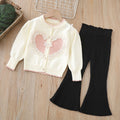 Girls' knitted sweater two-piece set -  autumn/winter new collection - baby girl heart print korean style cardigan and knit sweater set