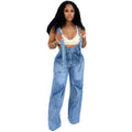 European and american style women's denim overalls -  cross-border women's summer streetwear casual zipper washed jumpsuit