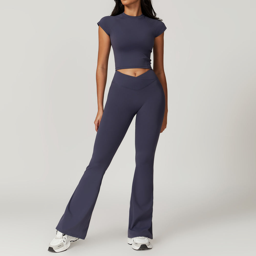 Eco-friendly recycled compression quick-dry yoga set - activewear running short sleeve set with racerback design - women's fitness apparel 8799