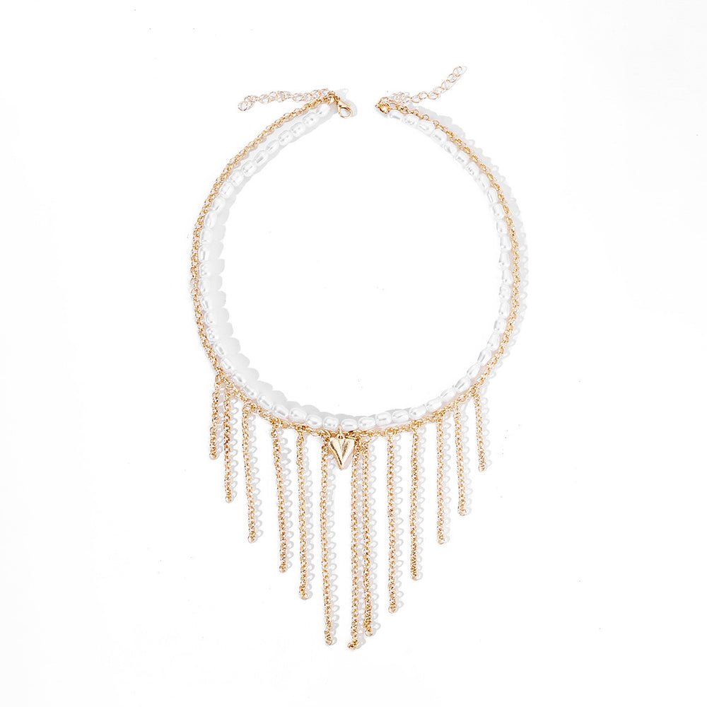 European and american cross-border baroque imitation pearl necklace - unique, versatile, heart-shaped, elegant tassel sweater chain necklace for women