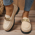 Export spring & fallnew arrival metal chain loafers plus sizecasual frosted british style women's shoes thick heel thick soleflats