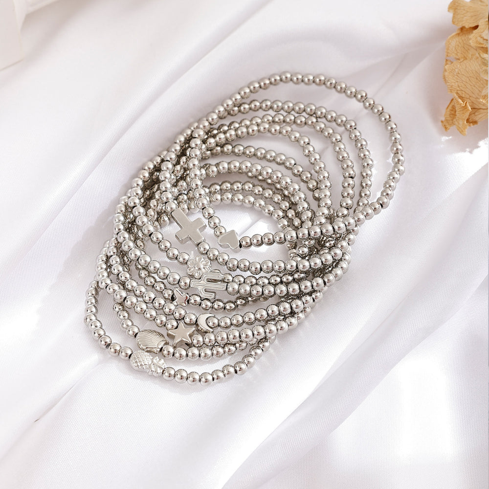 Beaded cross bracelet wholesale - european & american cross-border fashion, minimalist jewelry, personalized flower & gold bean bracelet for women