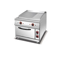 Vertical luxury half-pit electric griddle with cabinet base, commercial steak cabinet with oven, floor-standing combination stove