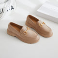 2025 new loafers: spring/autumn british retro style, small gold buckle, round toe, pvc slip-on, chunky sole loafers