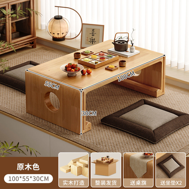 Solid wood bay window cabinet storage locker household balcony renovation window sill antique bookshelf Japanese dust-proof bookcase