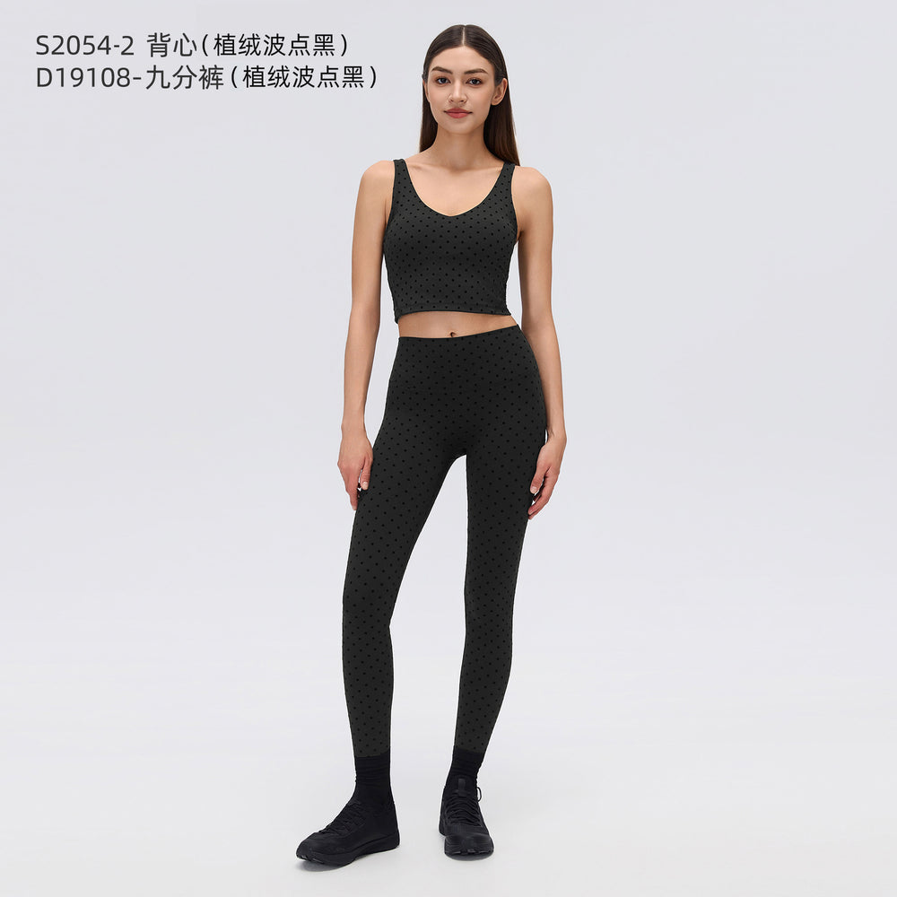 Big brand same style beautiful black polka dot yoga leggings women's stand collar jacket outwear silmslimming look sports suit