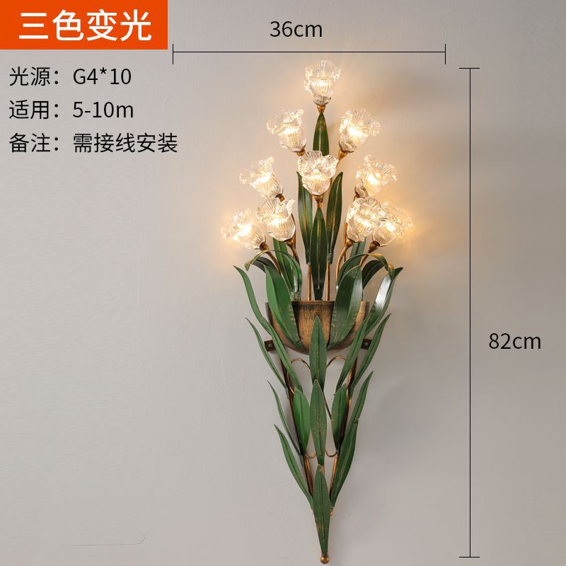 French retro wall sconce, american country style creative floral living room background wall, bedroom bedside wall lighting fixture