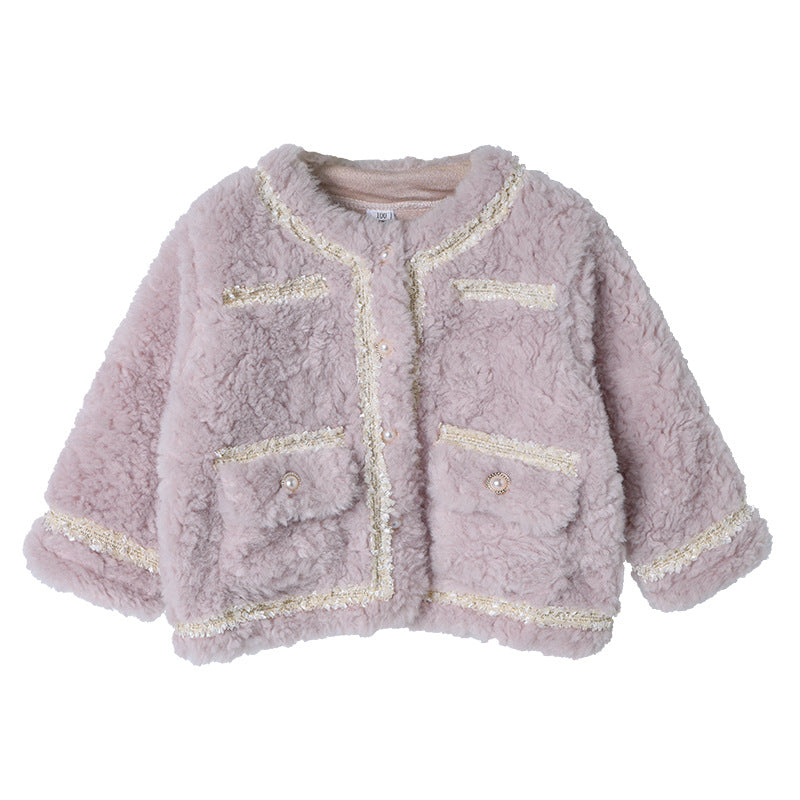 Girloutwear small fragrant soft waxy wool sweater little girl pink purple kids celebrity winter clothing