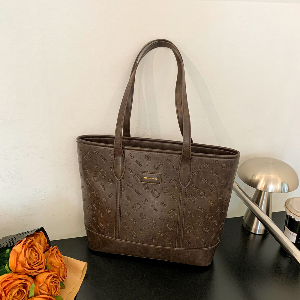 Vintage large capacity women's bag 2025 new autumn/winter light luxury shoulder bag minimalist student school bag women's tote bag
