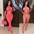 X5716   hot diamond mesh see-through round neck sleeveless chest wrap pants intimates four-piece set