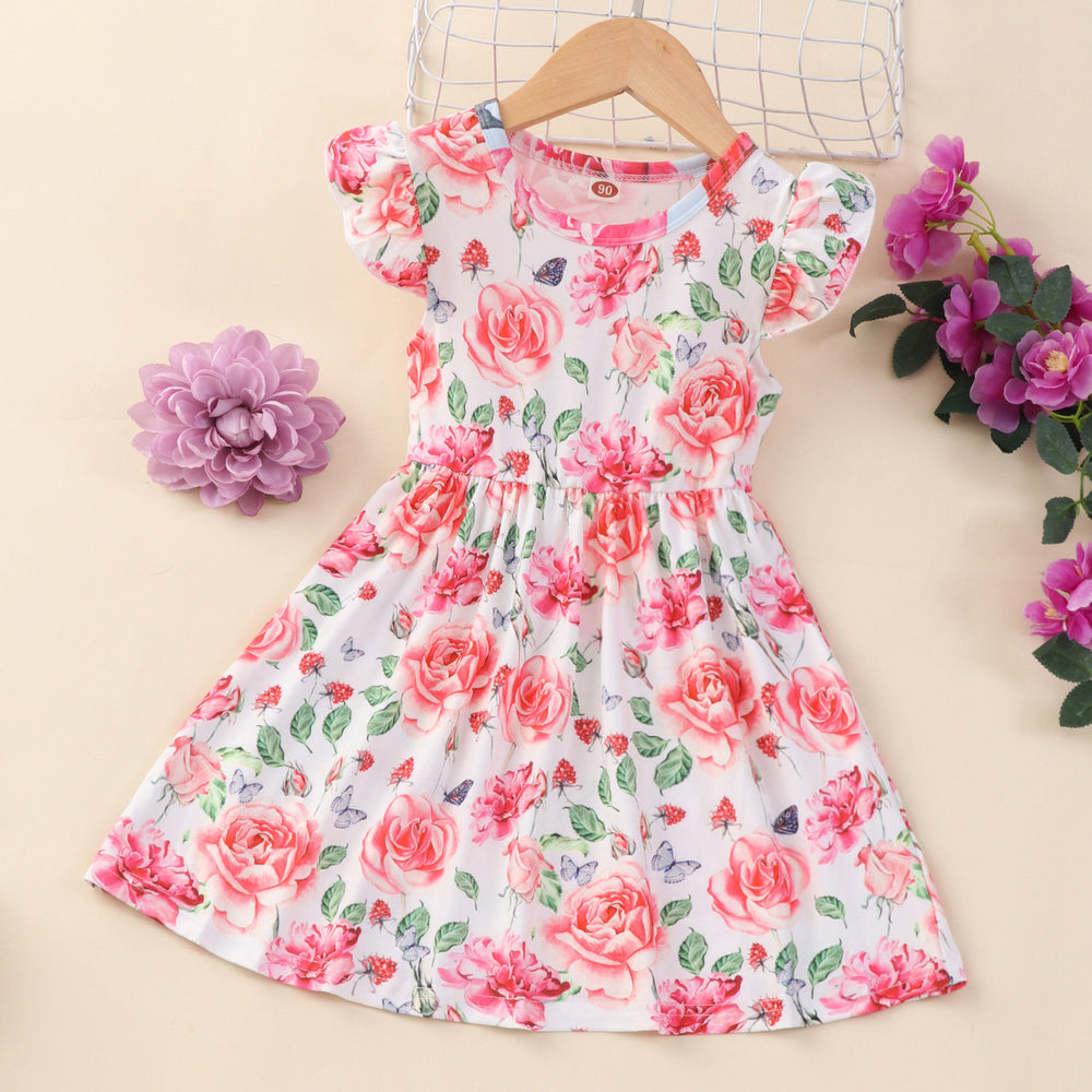 Mermaid pattern kids' flutter sleeve breathable & cool fitted dress