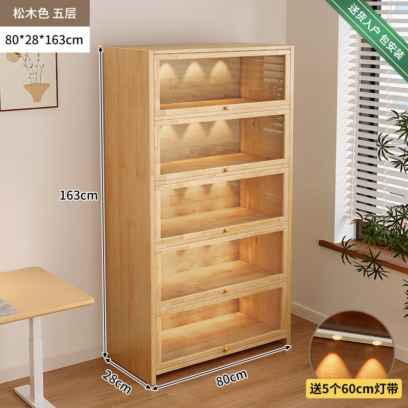 Solid wood dust-proof bookcase integrated against the wall Walnut color storage cabinet Locker Floor storage cabinet Household bookshelf