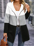 European and american autumn/winter  cross-border women's casual fashion loose color block three-color patchwork hoodie jacket