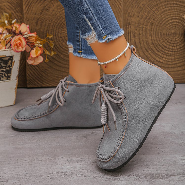 Birkenstocks women's 2025 autumn new flat-bottomed versatile soft-soled lightweight casual high-top shoes imitation leather short boots