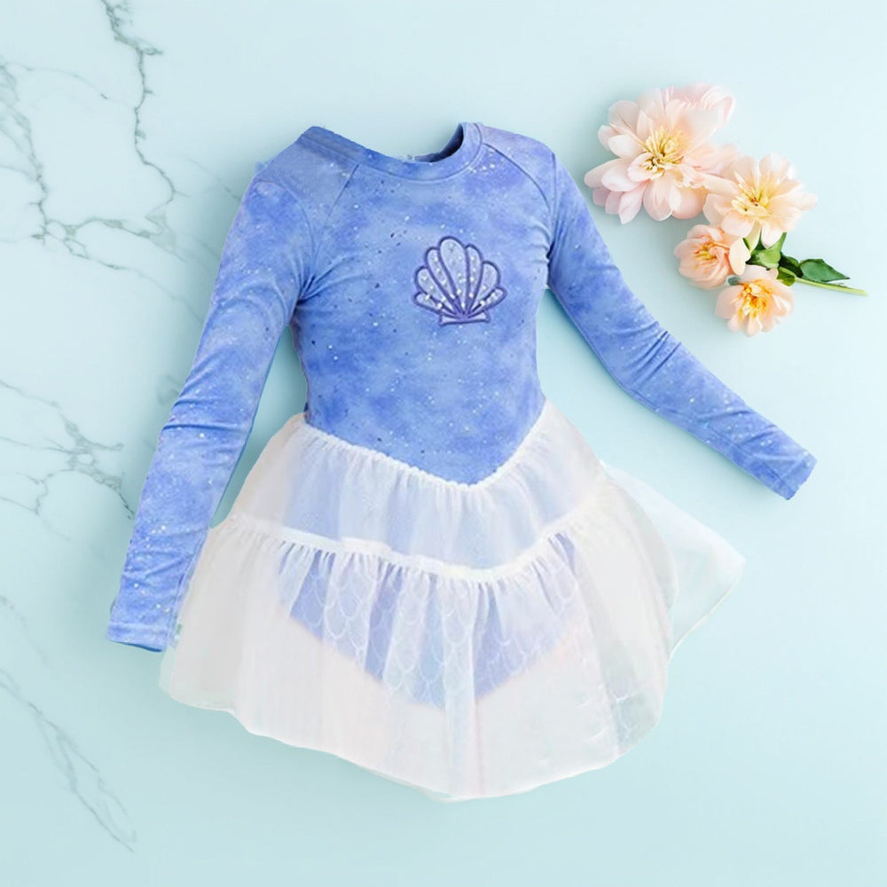 Baby girl swimsuit cute fairytale princess style kids long sleeve one-piece swimsuit with mesh panel