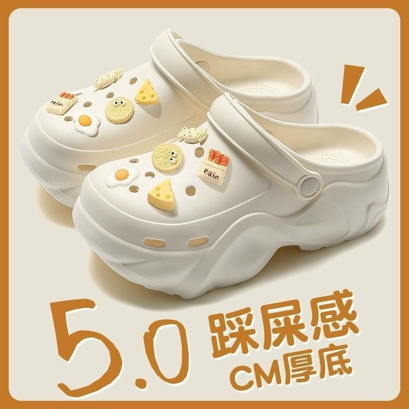 Thick soleeva crocs women's summer outwear 2025new arrivalheight increasing outdoor beach seaside ins toe cap slippers