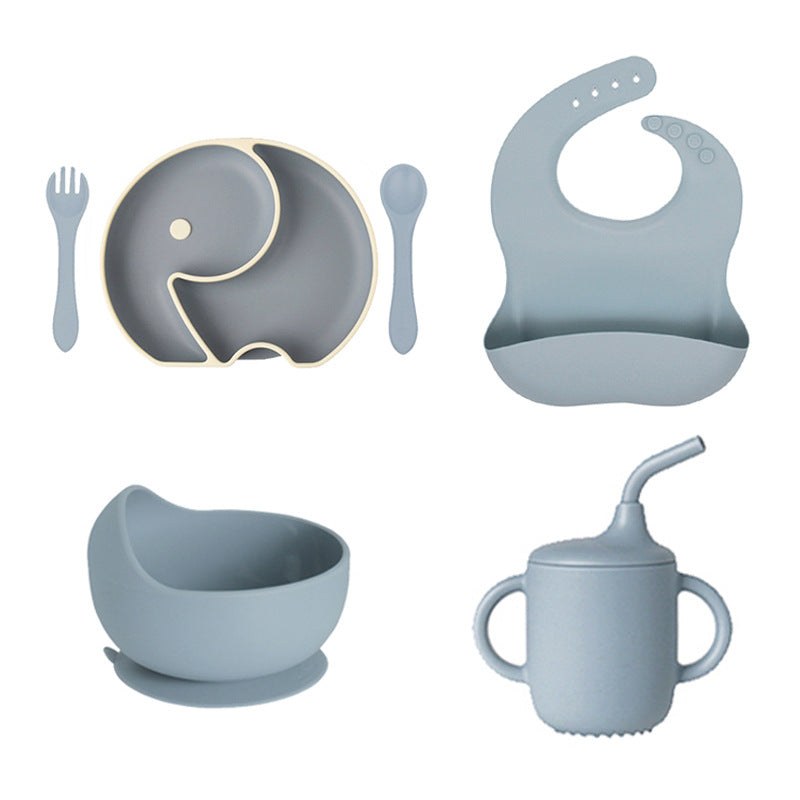 Cross-border baby silicone grid plate two-color plate with lid children's gift silicon feeding tableware set