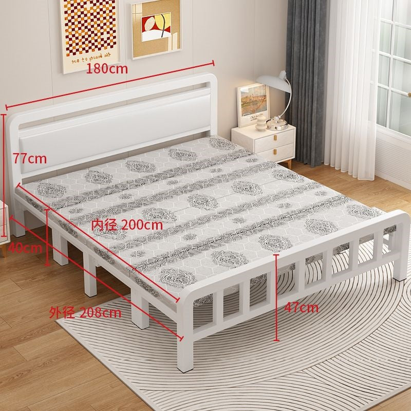 Four-fold foldable bed single bedfor homesimple office lunch break double rental house adult iron bed