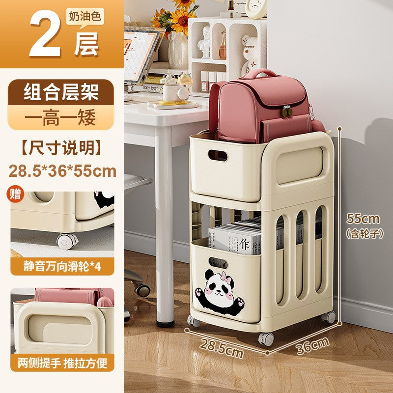 School bag shelf movable pulley trolley with wheels storage artifact household universal storage shelf bookshelf durable