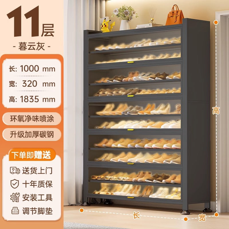 For home steel shoe cabinet door all-in-one cabinet entrance shoe rack large capacity dustproof flip-up door multi-layer storage rack