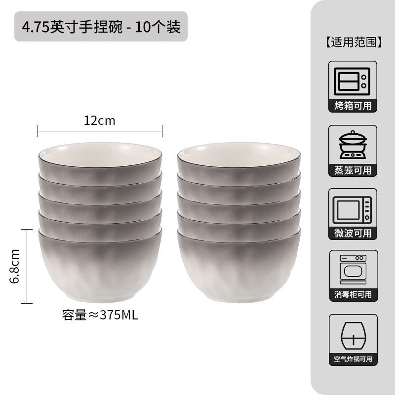 Gradient gray appearance underglaze color ceramic tablewarefor homeceramic bowl eating bowl good-looking bowl plate tableware suit