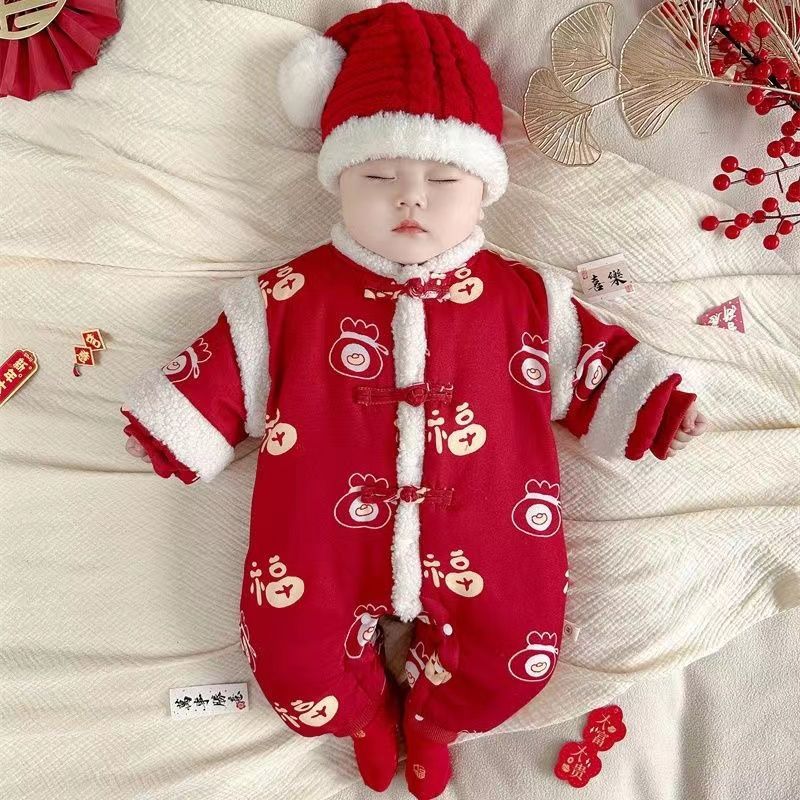 New year's outfit, new year's greeting outfit, full month celebration outfit, festive new year outfit, winter fashion, newborn baby girl's first birthday dress, romper