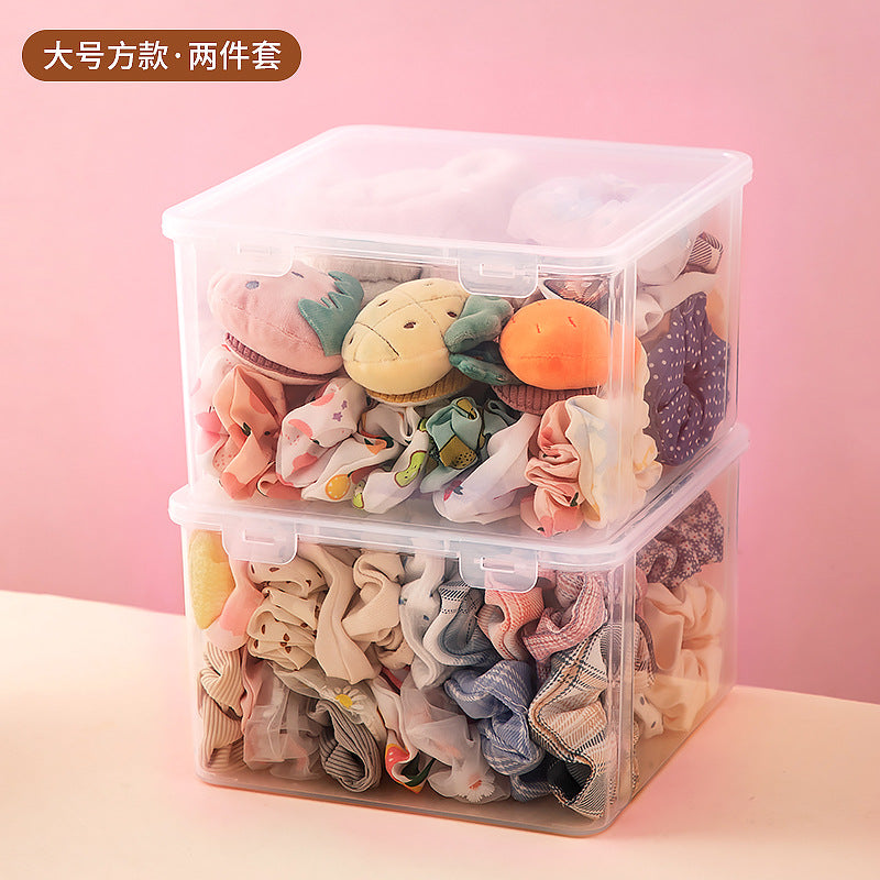 Desktop jewelry hairpin headgear transparent storage box plastic mirror cabinet drawer children's hair accessories storage box with lid ins