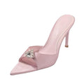 35-42 plus size pointed toe high-heeled sandals for women 2024 summer new arrival silks and satins rhinestone fairy style stiletto heel