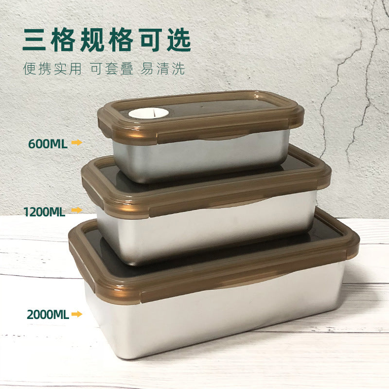 316 stainless steel lunch box with lid, fruit sealed bento box, rectangular meal container, refrigerator food storage container