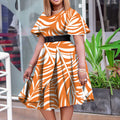C8573 summer new fashion cross-border elegant women's tie-up printed african plus size midi dress - export dress