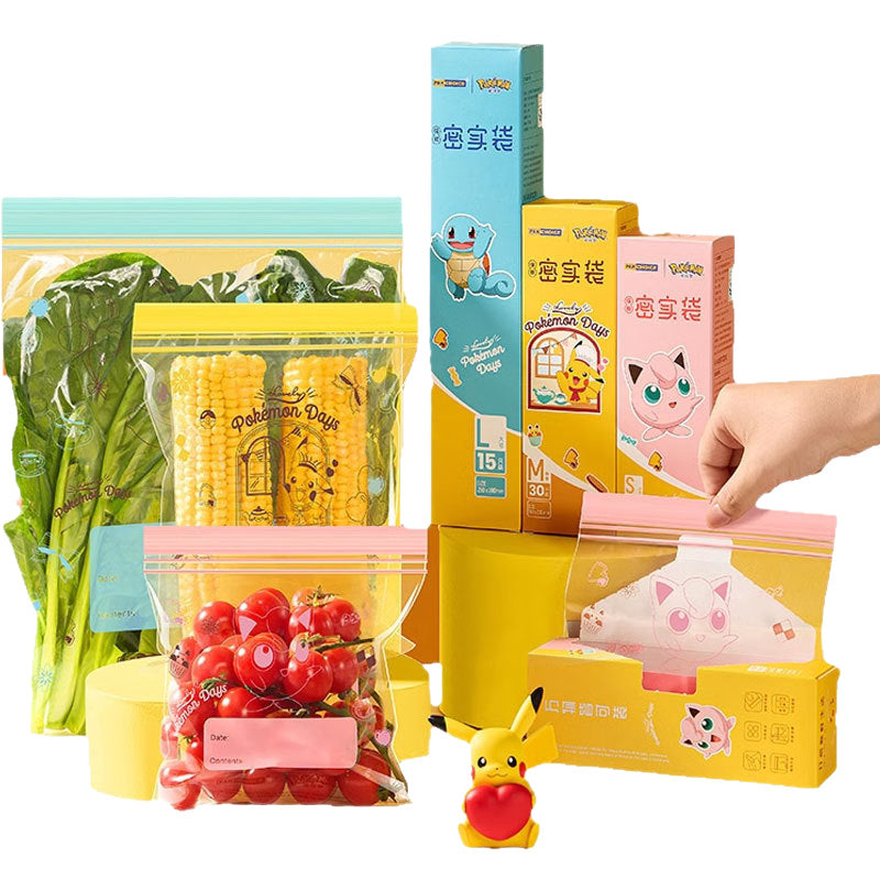 Pokémon sealed bag food grade fresh-keeping bag thickened refrigerator for home ziplock bag fruit snack double rib storage bag