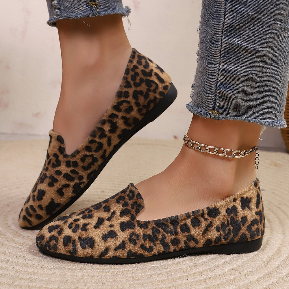 export plus size leopard print flat shoes women's spring autumn new casual soft sole low-cut round toe flats wholesale