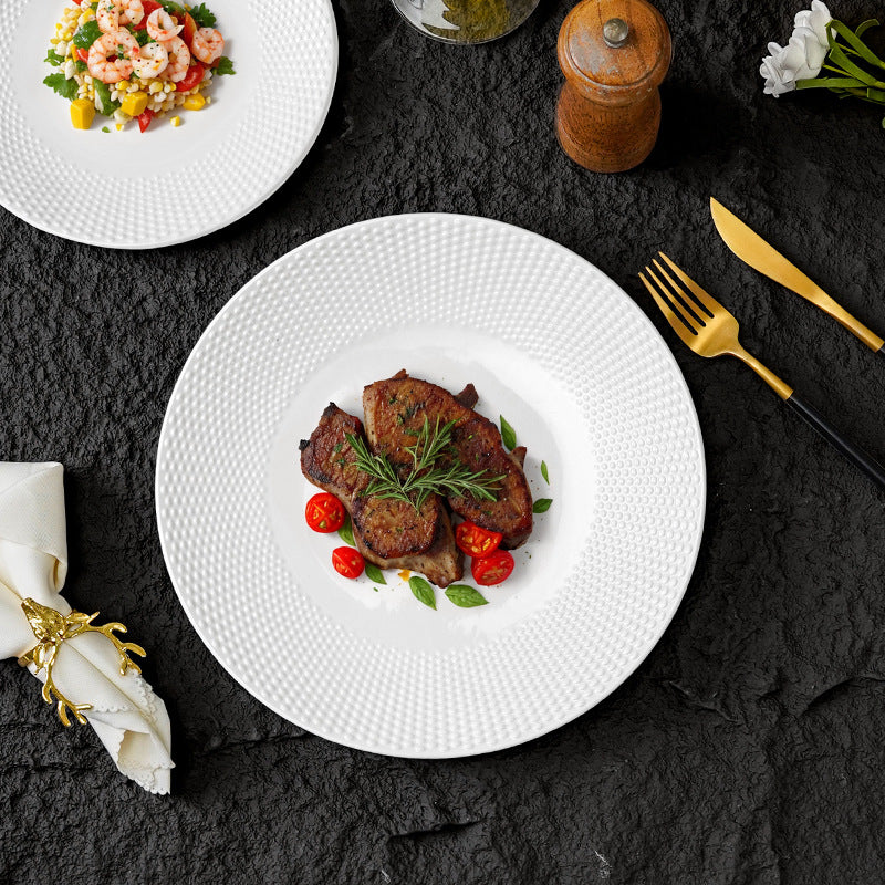 Minimalist pure white polka dot dessert plate - stylish and high-value for restaurants and hotels - western cuisine steak plate