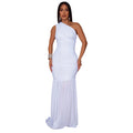C7370 cross-border   fashion women's elegant one-shoulder sexy see-through solid color dress