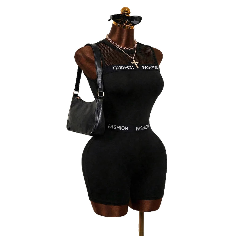 women's spring/summer new arrivals: mesh cutout patchwork solid color sleeveless tank jumpsuit - fashionable and versatile