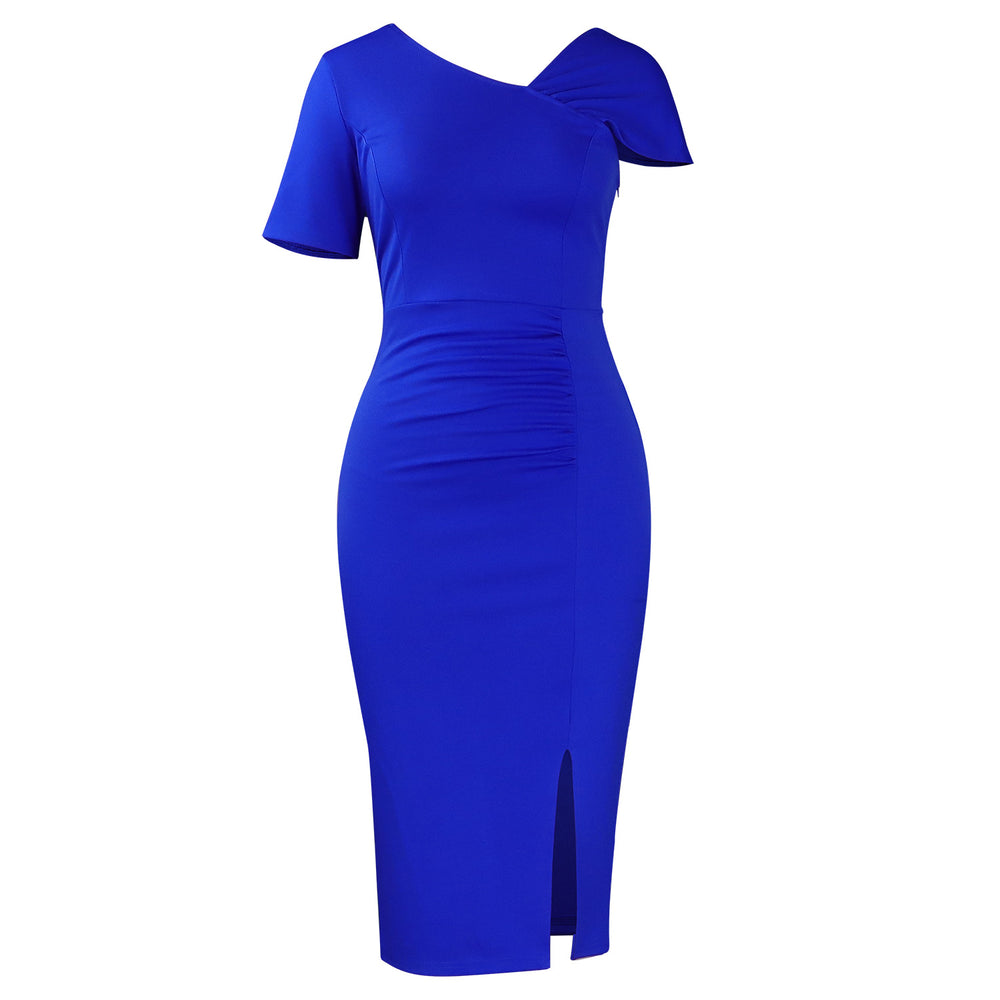 D621  european and american women's clothing new fashion elegant solid color asymmetrical neck bodycon african dress