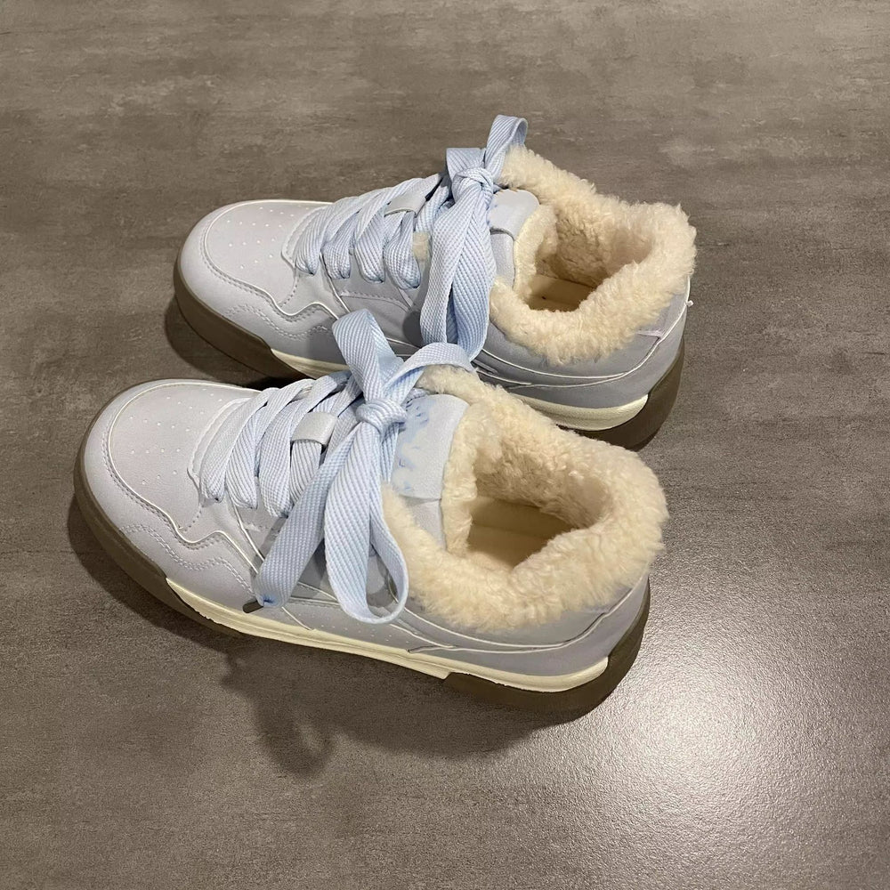 Best sellingfleece-linedniche style fur sneakers for women 2024new arrivalwintereasiest for matchthick sole german training shoes casual sports cotton shoes