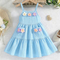 girl's suspender skirt multi-color texture fabric cake skirt stereo flower patchwork sky blue kidsdress