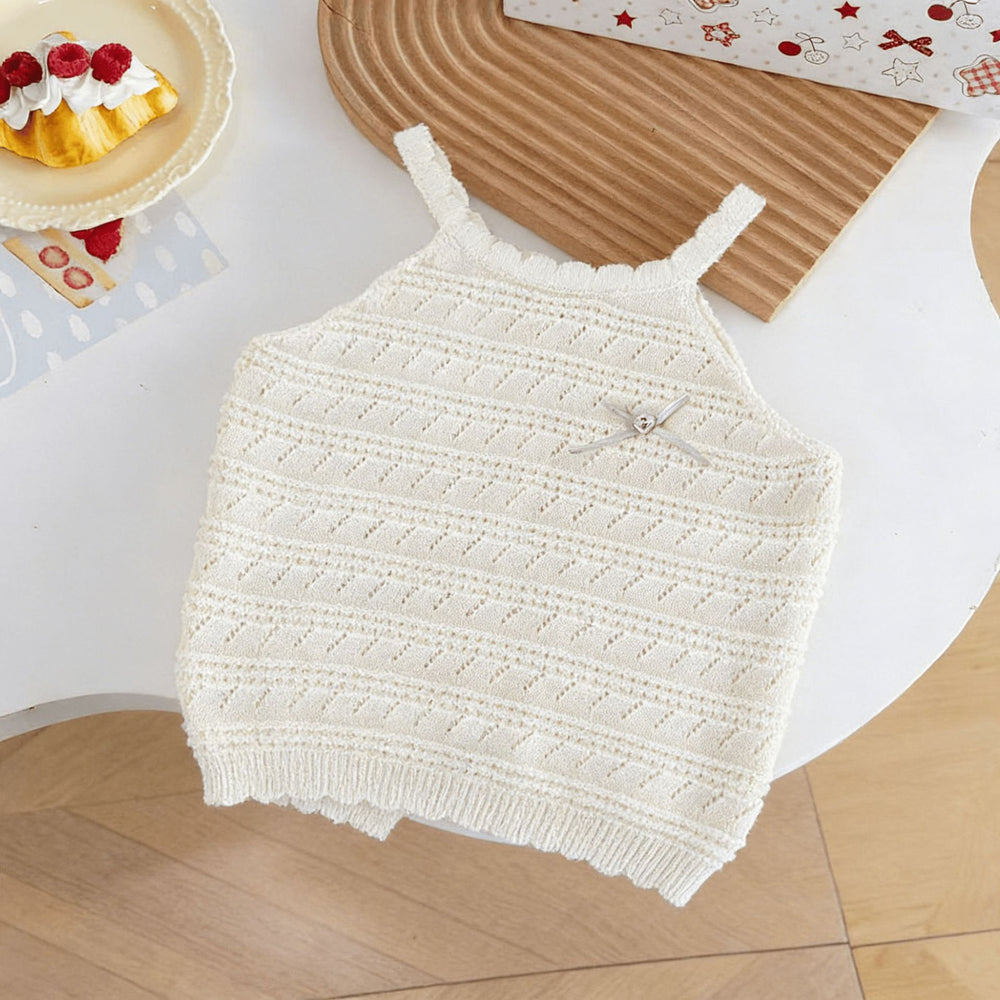 Summer girls' chic & sweet knitted tank top - versatile baby clothes for first birthday outings & everyday wear