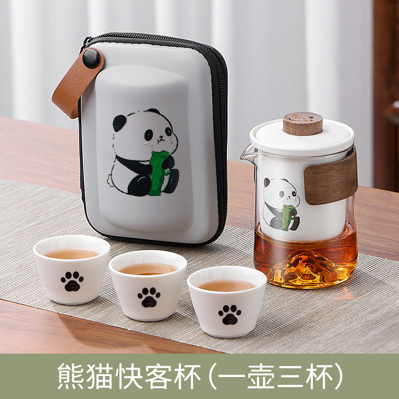 Panda travel tea set - quick cup kit, portable tea infuser, outdoor tea brewing cup, souvenir gift, portable