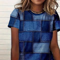 Amazon abstract short-sleeve t-shirt - crew neck, color block, casual pattern -  summer new arrival - slim fit top for women