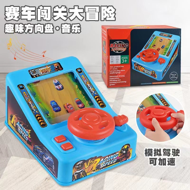 Kids' racing game console - simulated steering wheel, educational adventure, electric sound & light, parent-child driving challenge toy