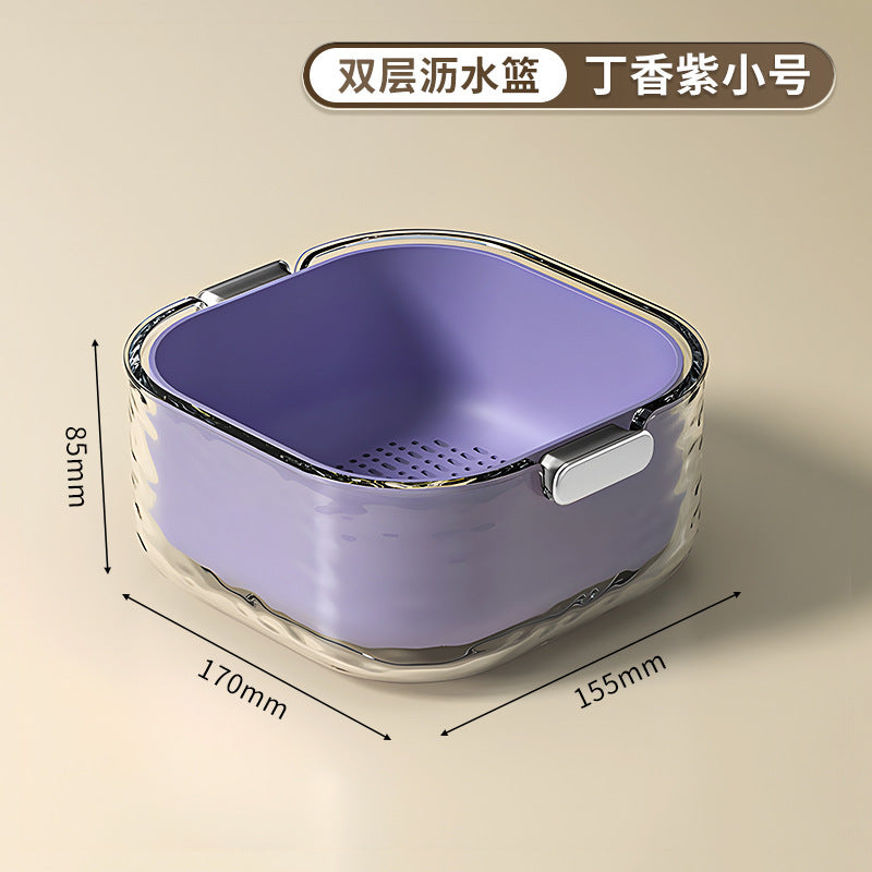 Double-layer vegetable basin suit drain basket kitchen for home plastic fruit washing tray living room coffee table new arrival vegetable basket