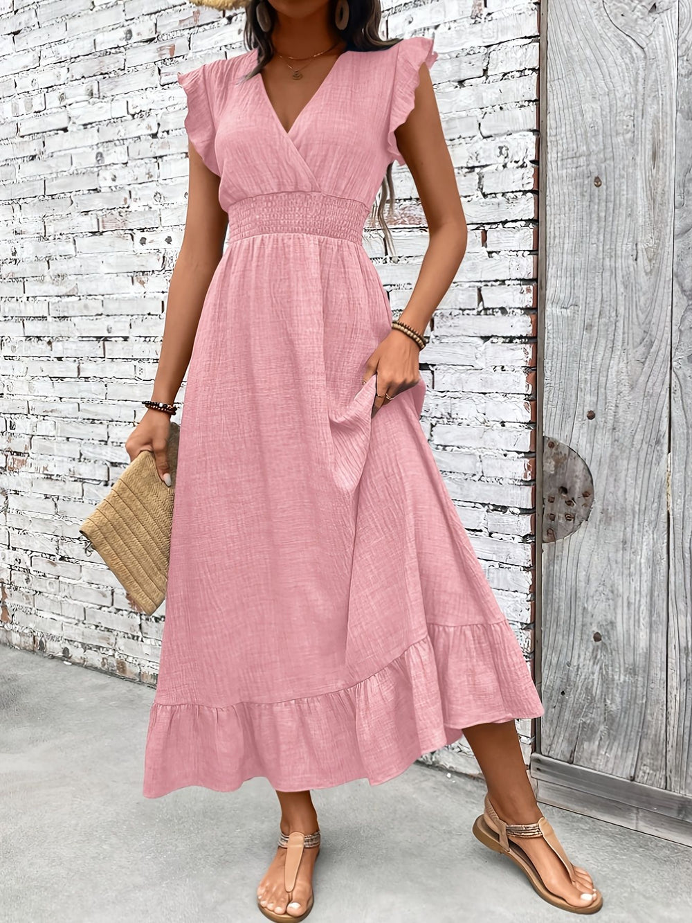 cross-border women's fashion elegant maxi dress -  beach vacation style cinched waist dress - spring/summer collection