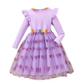Kids' long-sleeve ribbed knit dress with lace trim and heart-shaped mesh detail