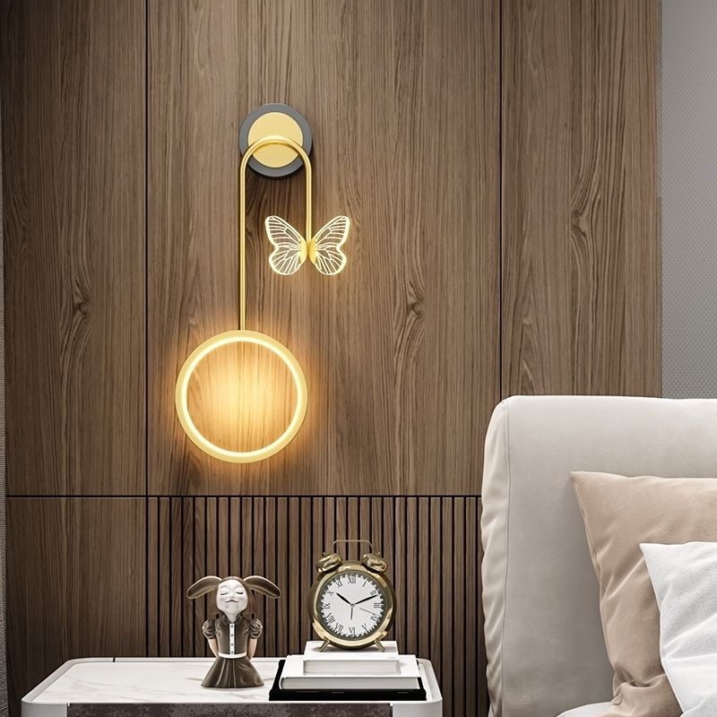 Led modern casualaccessible luxury pastoral for home hotel engineering butterfly gold black wall lamp scandinavian background wall bedside